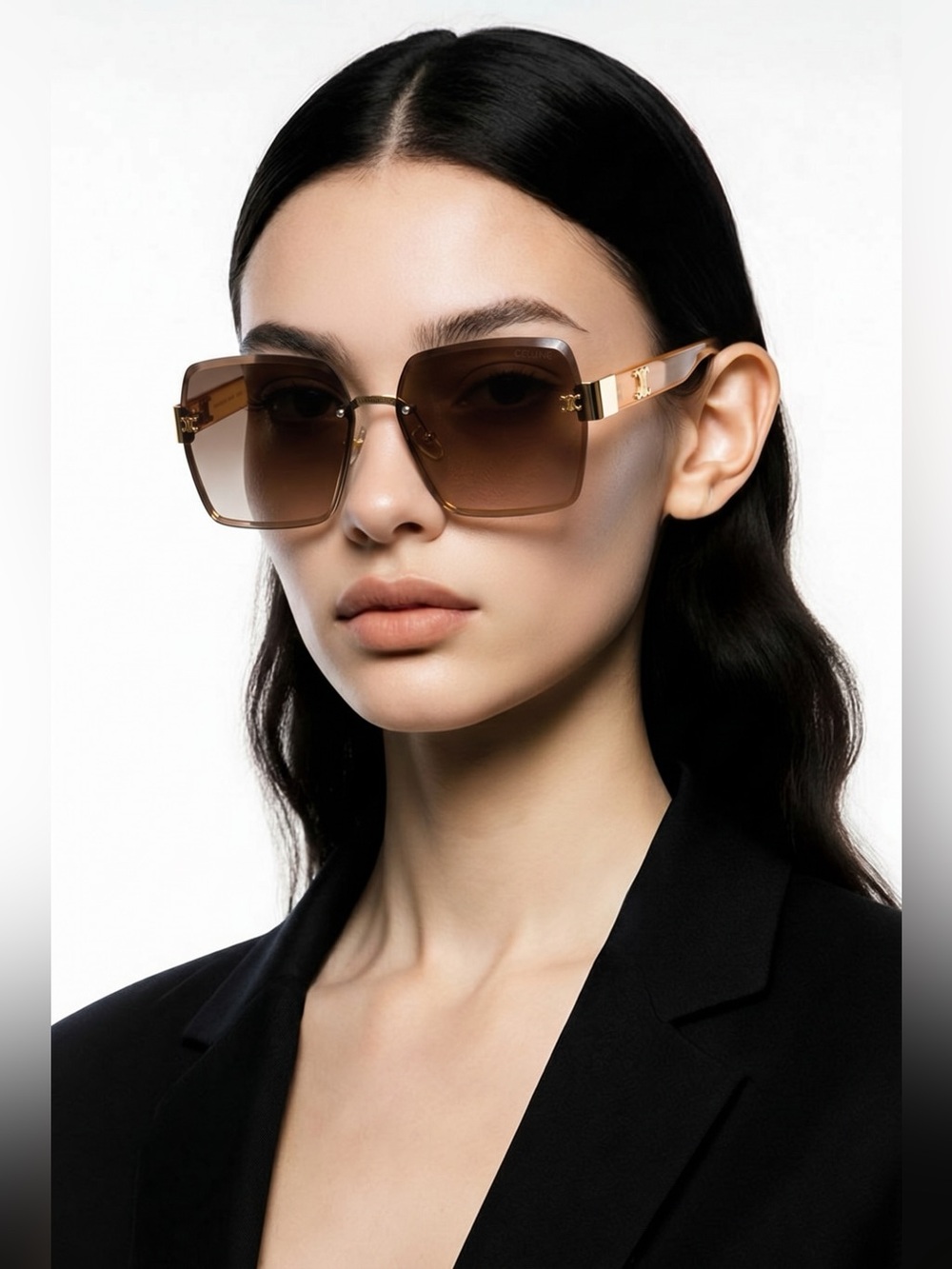 Celine Square Gradient Sunglasses in Dark Brown and Tan